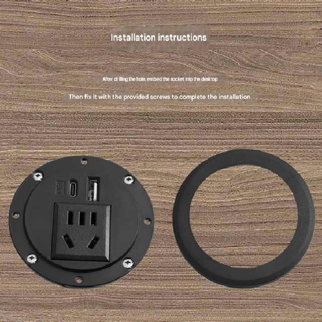 80mm US Standard Desktop Power Round Grommet Outlet 2 AC Outlet 2 USB Port/Hidden Mounted Desk Strip IP56 NFC
