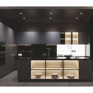 Juego de armario de cocina moderno de laca negra de alto brillo Madera MDF con diseño de cocina completo superior de cierre suave - Product Image 1