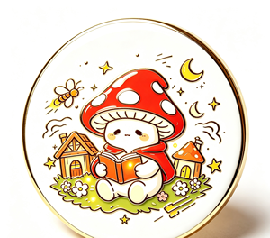 Pin de metal esmaltado con diseño de hongo redondo de dibujos animados, insignia artesanal, regalo de fantasía, decoración - Product Image 2