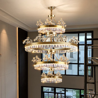 PM Européenne Or Rond LED Lustre En Cristal Salon En Acier Inoxydable Anneau Pendentif Lampe Fleur Conception De Luxe Plafonnier