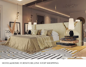 Khung giường hiện đại với bộ đồ nội thất phòng ngủ lưu trữ sang trọng giường cỡ Vua Đầu Giường Màu Trắng da giường đôi - Product Image 2