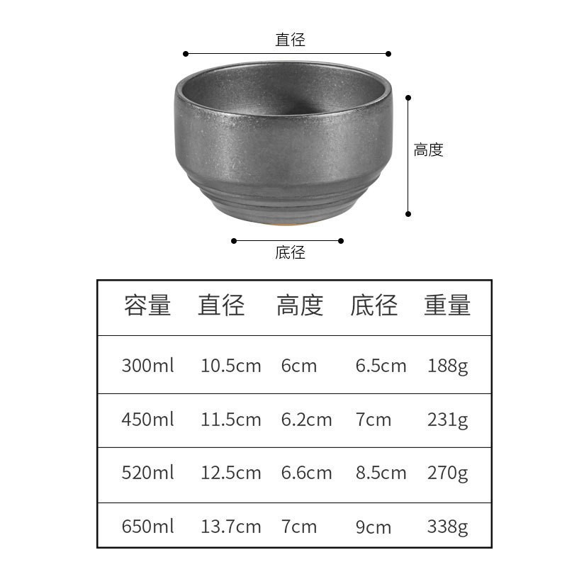 Bol couvert de style coréen (sans couvercle) (argent vintage)