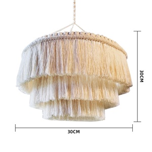 Boho Large light Cotton Home Decor soffitto nappa frangia lampada <span class=keywords><strong>Macrame</strong></span> lampadari paralume - Product Image 4
