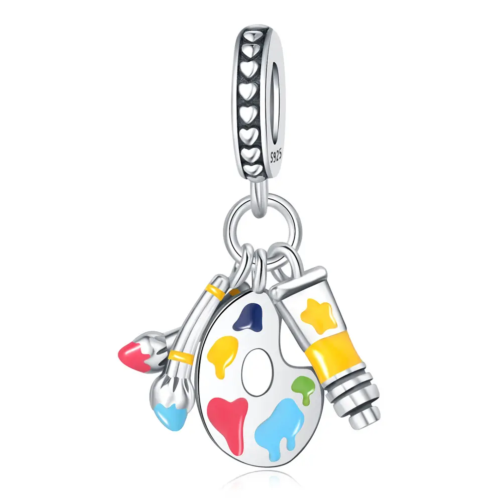 Colorful enamel jewelry charm 925 sterling silver brush palette pigment pendant for snake chain bracelets making jewelry