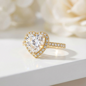 <span class=keywords><strong>Bague</strong></span> halo pour <span class=keywords><strong>femme</strong></span> en <span class=keywords><strong>or</strong></span> massif 14 carats avec diamant de laboratoire certifié en forme de cœur de 3 carats - Product Image 2