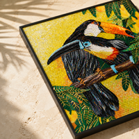 Mosaïque en verre découpée à la main, motif Tucan et Faucon-cornu, Décoration murale artistique pour Salle de Bain, Maison, Hôtel, Espace Commercial