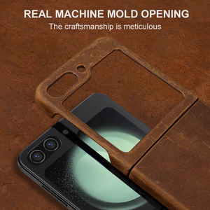 Para Samsung <span class=keywords><strong>Galaxy</strong></span> Z <span class=keywords><strong>Flip</strong></span> 5 Funda plegable de cuero genuino para Samsung Z <span class=keywords><strong>Flip</strong></span> 4 3 Funda de teléfono de lujo vintage - Product Image 3