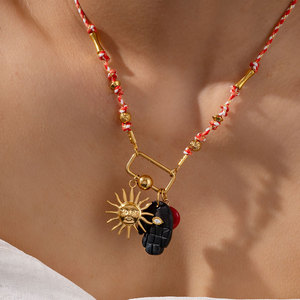 Colliers pendentifs tendance été en acier inoxydable 316L plaqué or PVD 14k 18k avec pierres naturelles colorées et cordon pour femme - Product Image 2