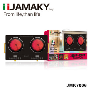 Table de cuisson électrique double brûleur Jamaky 3500W+3500W, plaque vitrocéramique à éléments solides avec commande par bouton pour la cuisson domestique - Product Image 1