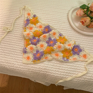 ที่คาดผมดอกไม้หวานๆ สำหรับเดินทาง ผ้าโพกศีรษะลายดอกไม้หลากสี ผ้าโพกศีรษะถัก ผ้าพันคอสามเหลี่ยมทำมือสำหรับเด็กผู้หญิง - Product Image 6