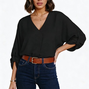 เสื้อเชิ้ตผู้หญิงคอวีทรงโอเวอร์ไซส์แขนยาวหลวมๆ ผ้าชีฟอง สไตล์ลำลอง แฟชั่น - Product Image 6