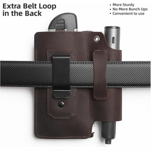 Crazy Horse leather EDC <b>tool</b> <b>case</b> with multiple compartments, waist-mounted flashlight holster, outdoor tactical storage waist - Product Image 5