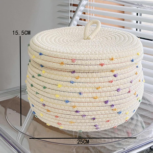 Cesta para macetas tejida con puntos de algodón, cesta redonda de paja tejida, cesta de almacenamiento, cesta para la ropa, decoración del hogar - Product Image 3