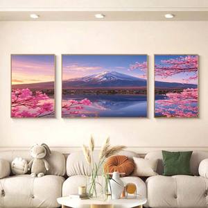 Monte Fuji flor de cerezo tríptico pintura de pared pintura de paisaje 3 uds conjunto hogar Hotel dormitorio arte de la pared Decoración - Product Image 2