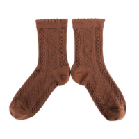 Chaussettes décontractées en coton pour femmes, chaussettes à volants, chaussettes mi-mollet avec bord festonné, couleur unie vintage, marron kaki, chaussettes tricotées pour l'automne