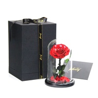 Vente en gros de roses conservées classiques enchantées Belle Set 100% dôme en verre éternel naturel fleurs décoratives plantes saint valentin