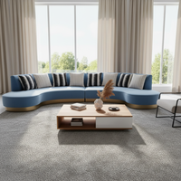 Juego de sofá moderno curvo de media luna en forma de U para sala de estar, muebles redondos, sofá de tela redondo en forma de C, pie dorado de acero inoxidable