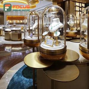 Wooden Jewelry Counter Glass Display Cabinet High End LED <b>Light</b> Jewelry Display Rack Luxury Showcase Unit - Product Image 4