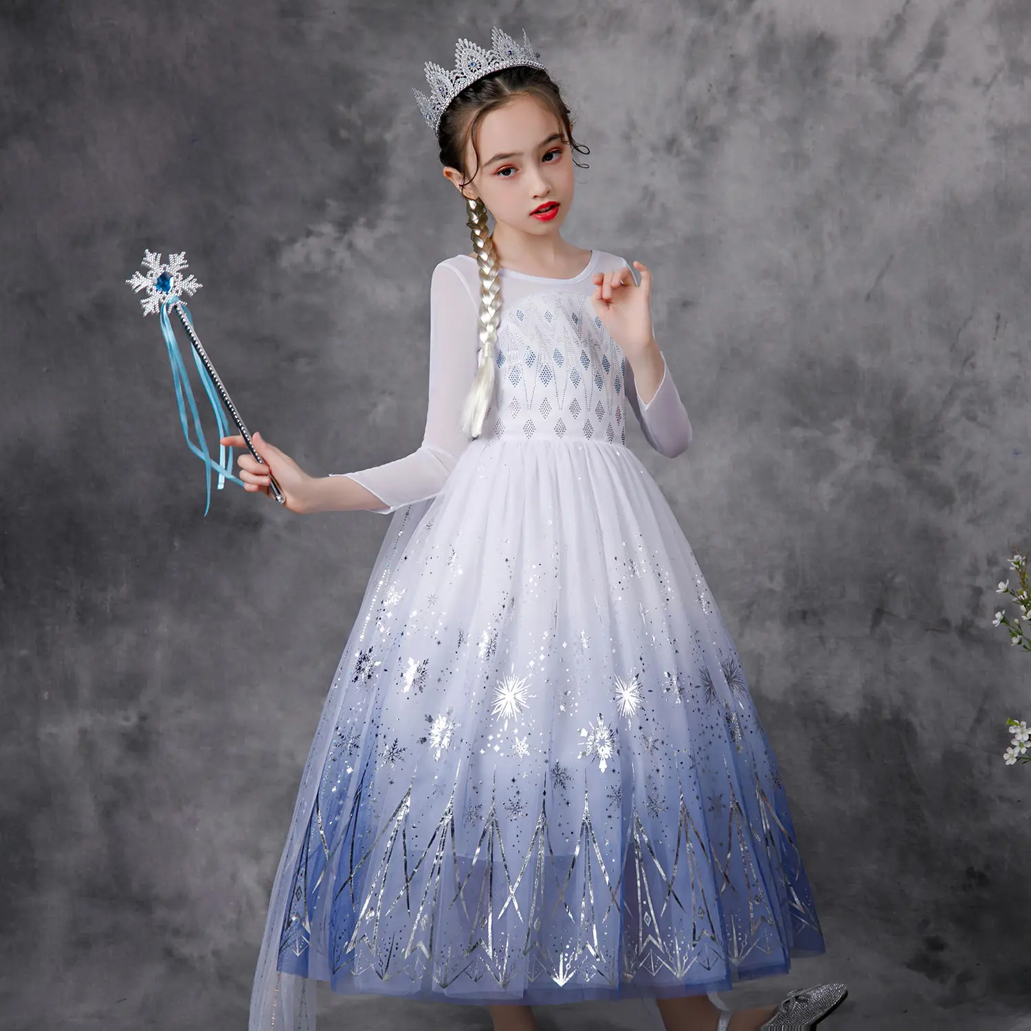 Elsa Anna Cosplay Costume Outfit Long Sleeve Kids Clothes Princess Elsa Party Dresses