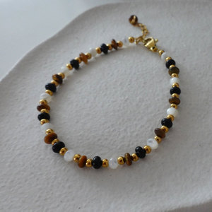 High Quality 316L Stainless Steel 14k 18k Gold Plated Fashion <b>Bracelets</b> & Bangles Tiger Eye And Pearl <b>Beaded</b> <b>Bracelet</b> for Women - Product Image 3