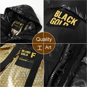 Mùa đông hợp thời trang nam Áo khoác giản dị đứng cổ áo bóng Đen logo Vàng Phía Trước Dây kéo thiết kế xuyên biên giới dài lỏng phù hợp dày - Product Image 6