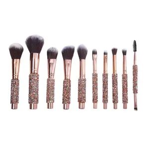 New 10 Diamond Inlaid Cosmetic Brush With Bag Beauty Tools Manufacturer Wholesale