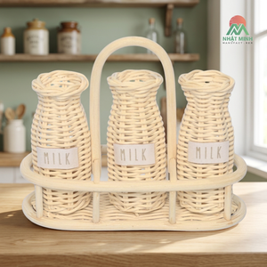Rattan Milk Bottle <b>Set</b> Natural Color Woven Basket Rustic Design Eco-Friendly Kids Storage Organizer - Product Image 3