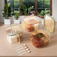 Pot à épices carré transparent 4-en-1 écologique pour la maison, avec compartiments multiples pour le poivre, cuillère incluse, compatible lave-vaisselle et four
