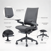 Chaise de bureau ergonomique à dossier moyen avec revêtement en cuir PU, accoudoirs réglables et base pivotante pour espace de travail commercial