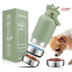 3-in-1 1000ml Stainless Steel Portable Travel Water Bottle Feeder 2-Piece <strong>Bowl</strong> <strong>Set</strong> for Cats <strong>Dogs</strong> Outdoor OEM - Product Image 2