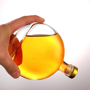 Vente flash - Bouteille en verre ronde plate pour <span class=keywords><strong>gin</strong></span>, café, liqueur, vin, 250 ml, 500 ml, avec bouchon - Product Image 4