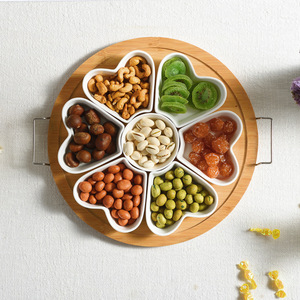 Bol à salade de fruits en céramique en forme de cœur <span class=keywords><strong>blanc</strong></span> à motif créatif nordique, vaisselle de luxe avec étagère en <span class=keywords><strong>bois</strong></span>, assiette à collation - Product Image 2