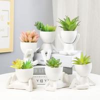 Ensemble de pots de fleurs en céramique grand format en forme humaine, best-seller - Jardinière moderne, mignonne et écologique pour plantes succulentes, pour jardin et intérieur/extérieur