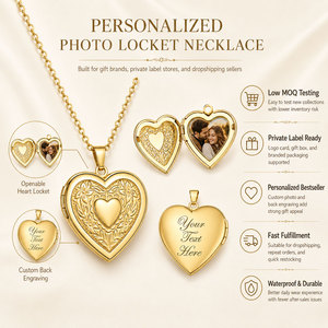 Collier pendentif médaillon cœur ouvrable personnalisé romantique en acier inoxydable 316L plaqué or 14k 18k pour femmes - Product Image 1