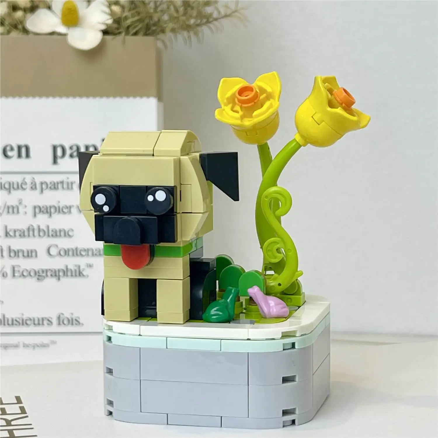 Hoa Bonsai bó hoa đồ chơi con chó gạch lãng mạn kit trang trí nhà Lắp ráp khối xây dựng thiết lập cho món quà