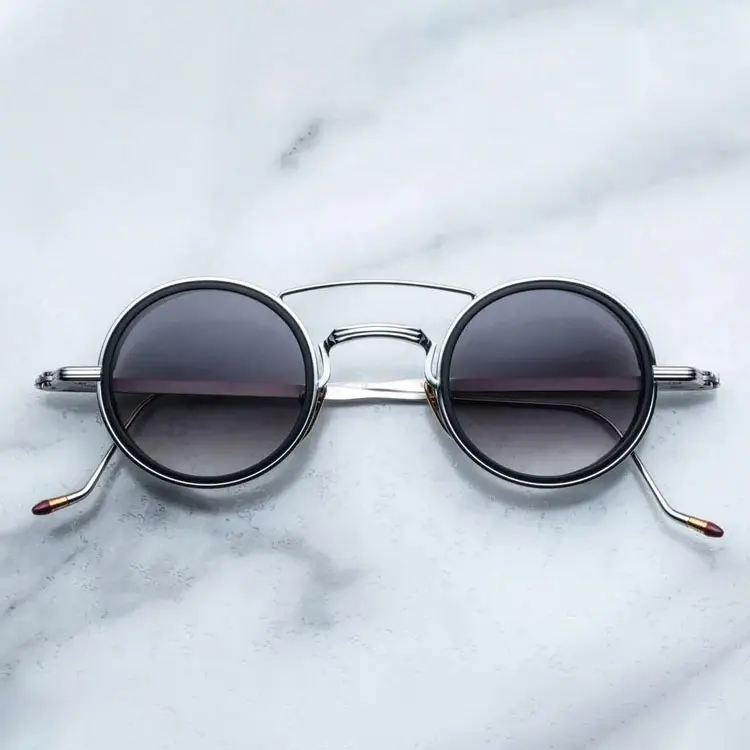 Sifier özel Retro yuvarlak Metal güneş gözlüğü toptan erkek kadın moda yüksek kaliteli naylon Lens güneş gözlüğü