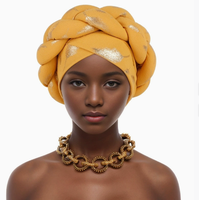 Pañuelo musulmán gorro Turbante mujer pluma oro estampado trenzas turbante gorra para mujer Moda Africana señora cabeza envolturas