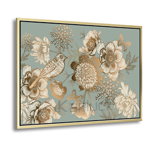 Vải Bạt Nghệ Thuật In Khung Hoa Và Chim Mùa Xuân Với Lá Vàng Để Trang Trí Tường - Product Image 2