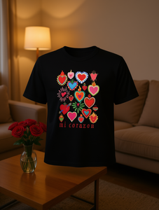 Maglietta Crop da Donna con Motivo Cuore Mi Corazon, Manica Corta, Collo Tondo, Stampa Casual, Primavera Estate, 100% Cotone Jersey - Product Image 2