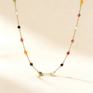 قلادة من الأحجار الطبيعية العتيقة مع خرز من الفولاذ المقاوم للصدأ، طقم قلادة وسوار أنيق للنساء، مثالي كهدية وللارتداء اليومي - Product Image 5