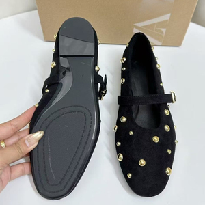 <span class=keywords><strong>Scarpe</strong></span> <span class=keywords><strong>Collezione</strong></span> Primavera 2025 Nuove Mary Jane Nere con Fondo Piatto, Slip-on Monofascia, Punta Tonda e Dettaglio Rivetto alla Moda - Product Image 4