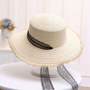 Chapeau de soleil d'été pour femme en paille de jute à large bord plat, respirant, avec dentelle, style Lara Grass, vente en gros - Product Image 3