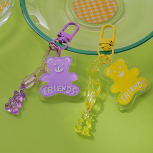 Acrylic Plastic Keychain Kawaii Bear Custom Phone Acrylic Chain Pendant Engraved Fill in Color Acrylic Charms With Hole