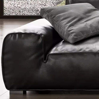 Grand canapé en cuir noir italien minimaliste, canapé design moderne et minimaliste en ligne droite, idéal pour grand salon de villa