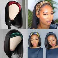 Perruques bandeau sans colle en cheveux naturels brésiliens vierges doublement étirés, coupe courte BOB, avec dentelle transparente, pour femmes noires, vente en gros, frontale HD en cheveux humains