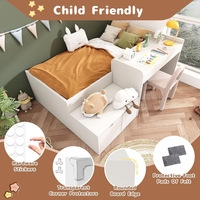 Marco de cama individual multifuncional para niños 90x190cm, cama de madera blanca para adolescentes con 2 cajones de almacenamiento y escritorio,