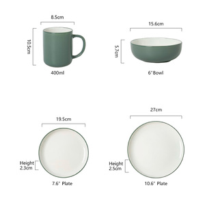 <span class=keywords><strong>Service</strong></span> de vaisselle en céramique classique, assiettes, bols et tasses en grès pour la famille, restaurant, fête, banquet, <span class=keywords><strong>service</strong></span> pour 4 personnes, <span class=keywords><strong>vert</strong></span> et blanc - Product Image 6