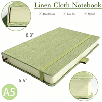Cuaderno de Tapa Dura con Tela de Lino, A5, Verde Salvia, Diario de Tela Tejida con Banda Elástica, Soporte para Bolígrafo, Apertura Plana, para Oficina, Escuela, Regalo