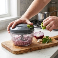 TOALLWIN Hachoir manuel portable à cordon pour ail, oignon et légumes, coupe-légumes, robot culinaire manuel