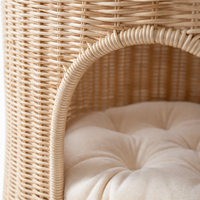 YAOYUE Nid pour chat tressé double couche en rotin naturel et herbe de gourde, avec coussins en coton PP et jouet boule suspendue, nettoyage facile